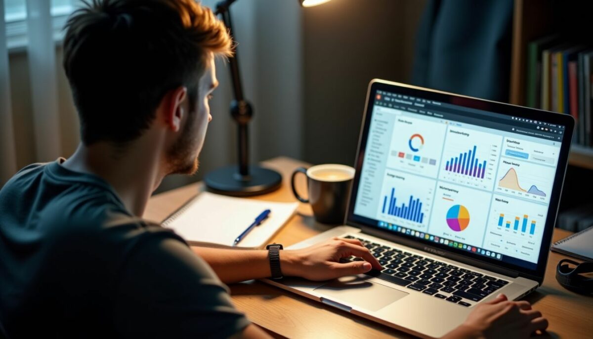 A digital marketer reviewing successful Instagram ad campaign on laptop.