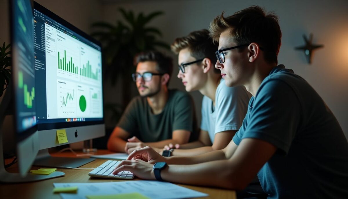 A group of young marketers working together in a cozy office.